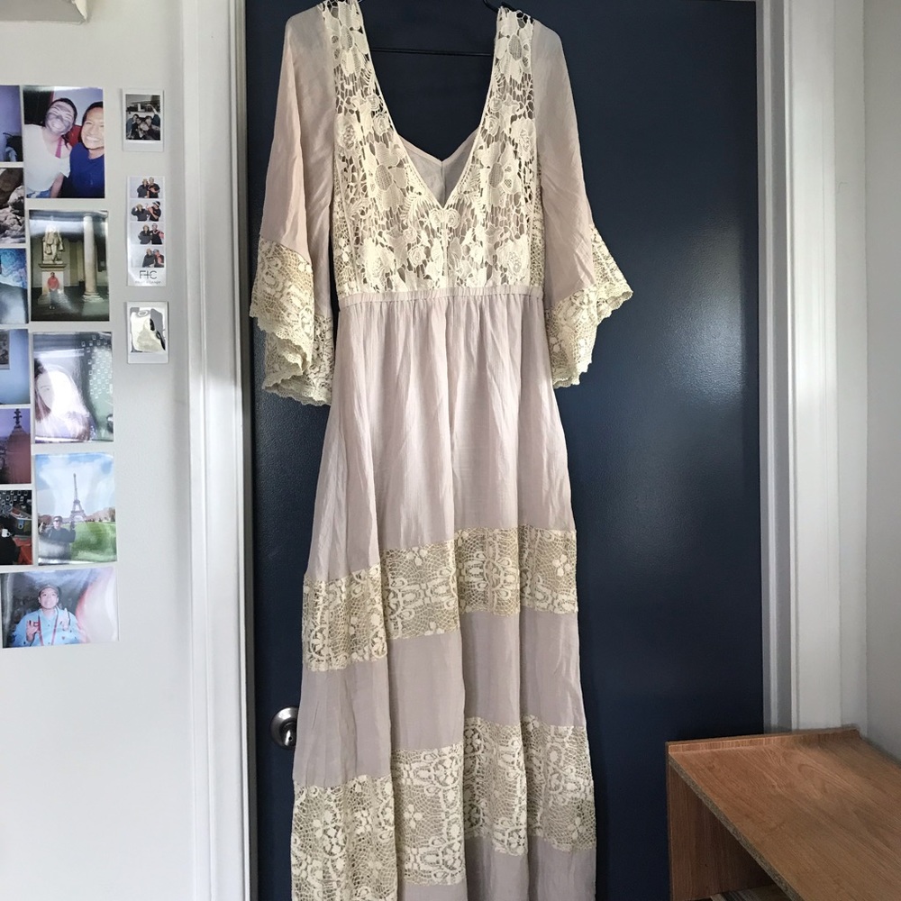 Anthropologie Champagne & Strawberry Lace Dress
